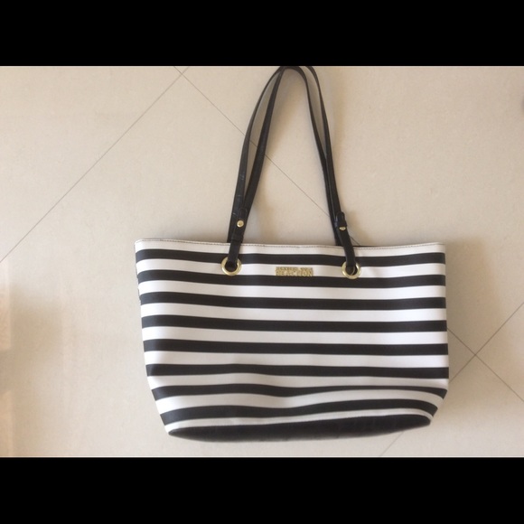 Kenneth Cole Reaction Handbags - KENNETH COLE BLACK WHITE STRIPE TOTE BAG